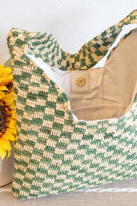 The Checkerboard Raffia Summer Tote