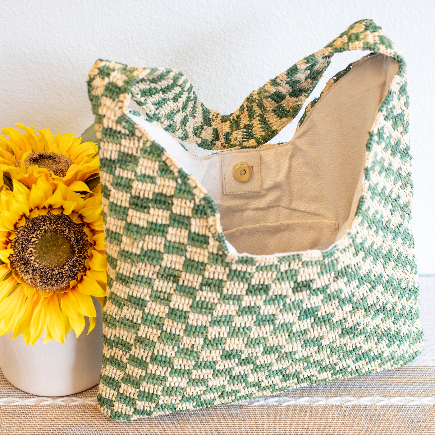 The Checkerboard Raffia Summer Tote
