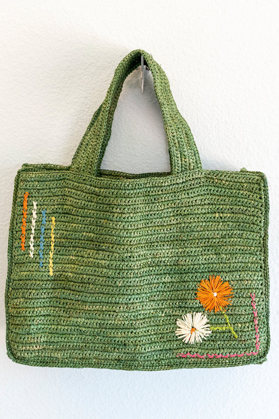 The Daisy Embroidered Raffia Tote