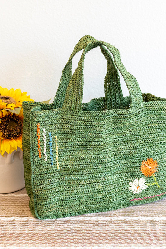 The Daisy Embroidered Raffia Tote