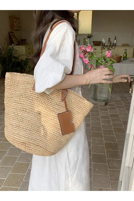 The Chic Raffia Leather-Trimmed Tote
